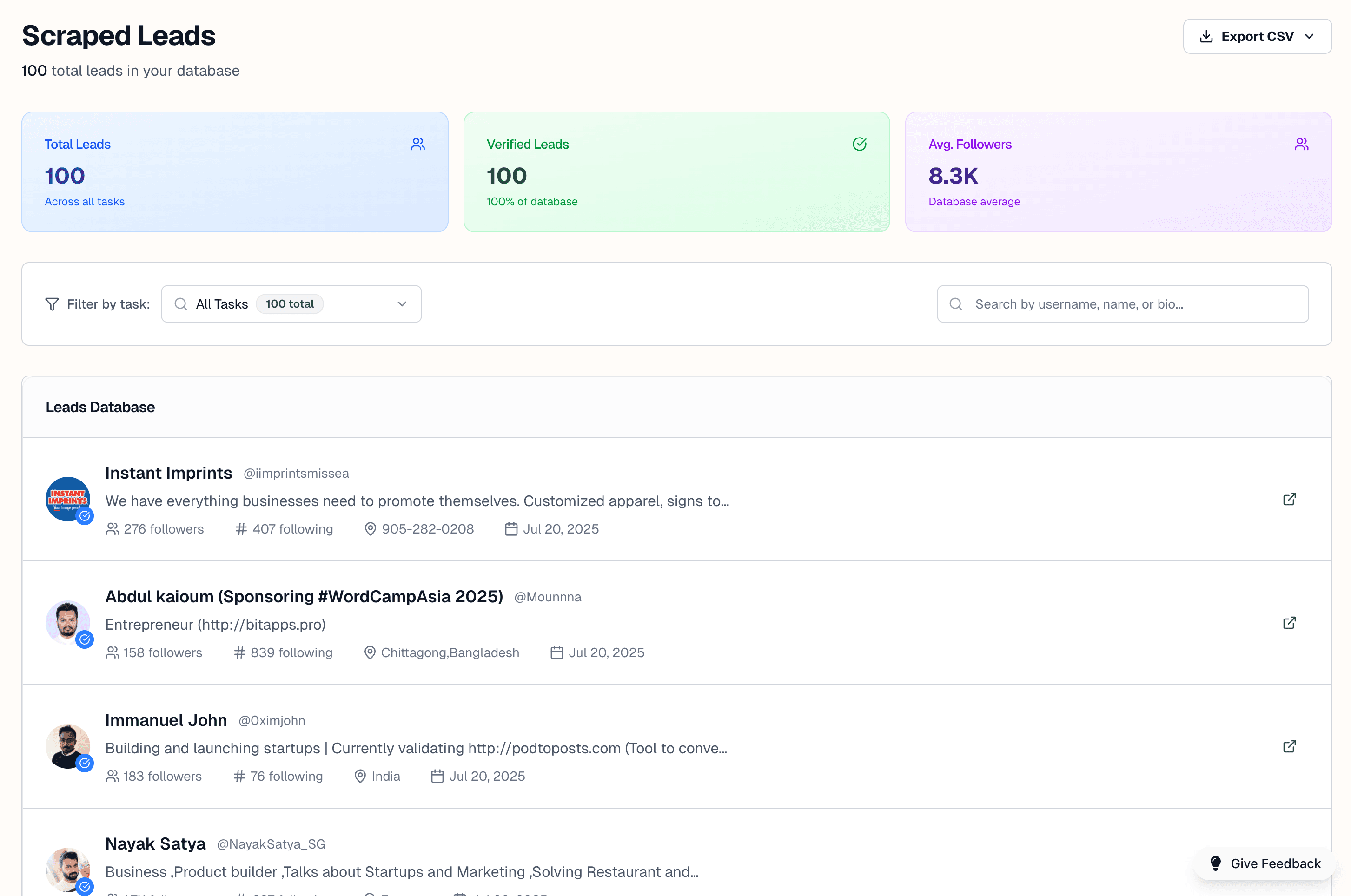DMpro Dashboard - Lead Generation Interface